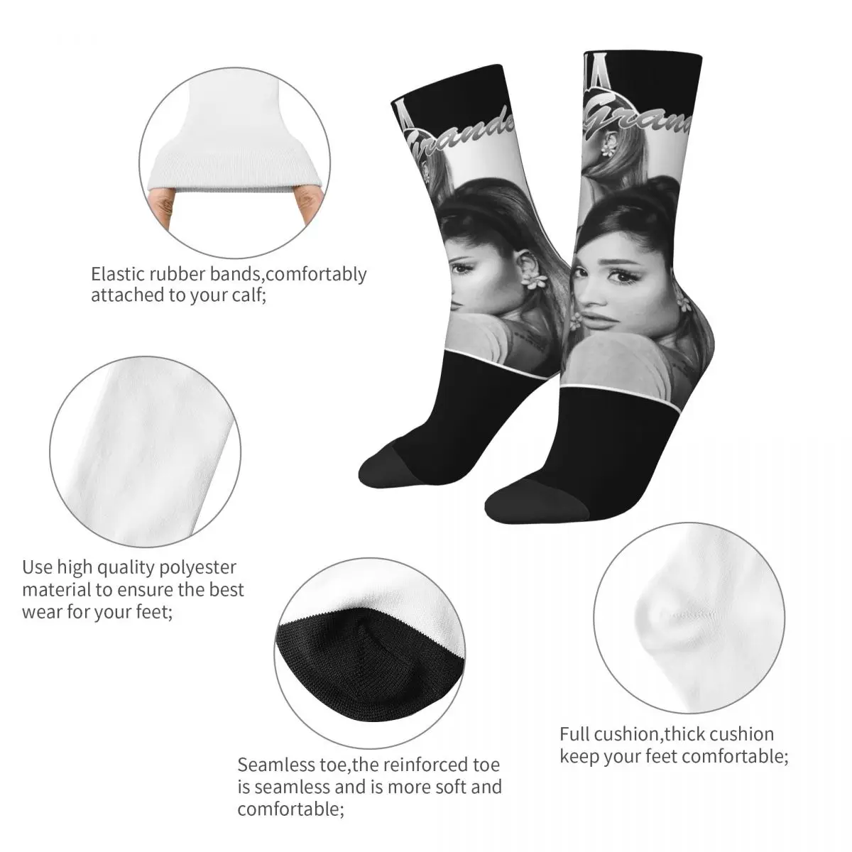 Crazy Design Ariana Grande Singer Bootleg Theme Design Print Socken für die ganze Saison 2024, Tour Eternal Sunshine Baumwollsocken, rutschfest