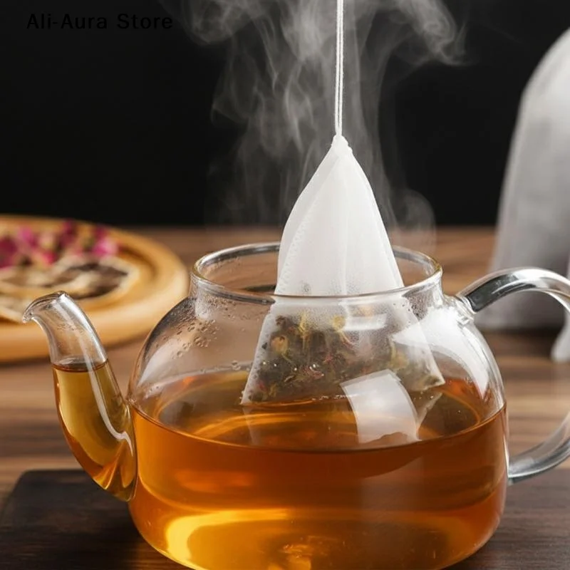 100Pcs Disposable Tea Bag Pouch Empty Non-woven Fabric Drawstring Bag For Tea Infuser Spice Loose Coffee Seal Filter Mesh Bag