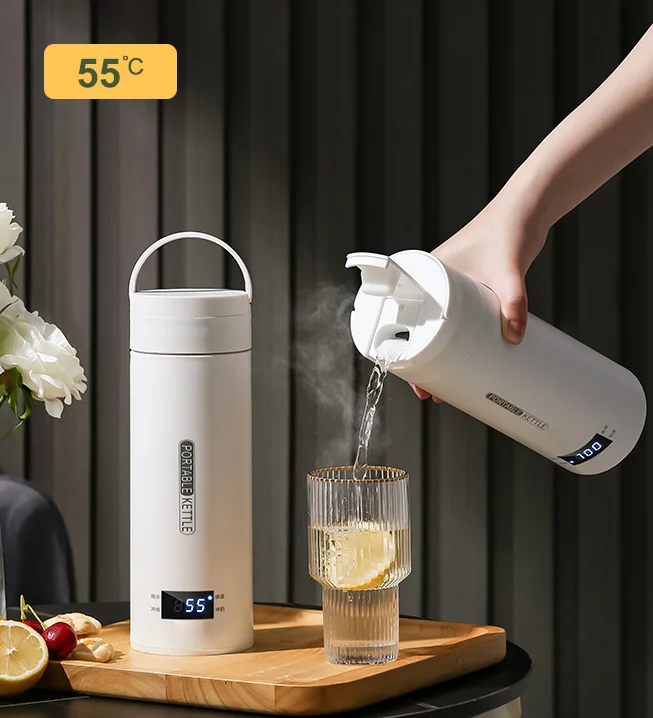 

Modern Portable Coffee Tea Electric Kettle Stainless Steel Thermos Smart Water Bottle Outdoor USB Power Supply