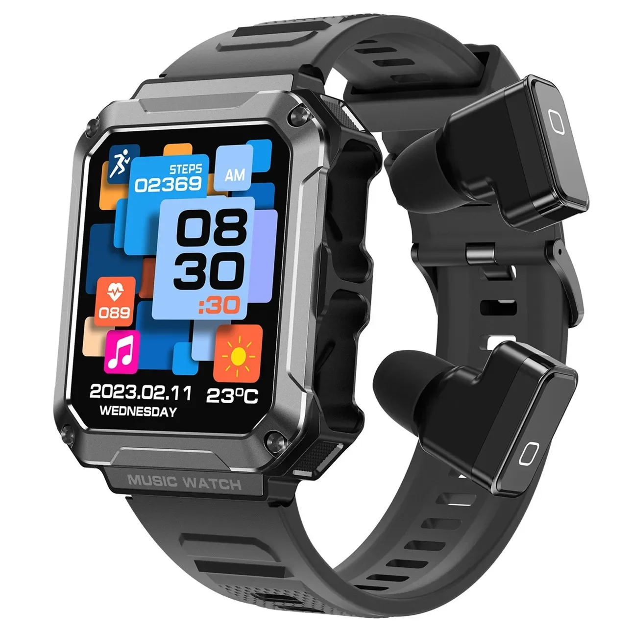 Sports Smart Watch Men TWS Bluetooth Headset Call 2in1 Smartwatch 400mAH Extra Long Standby 3ATM Technology 1.96