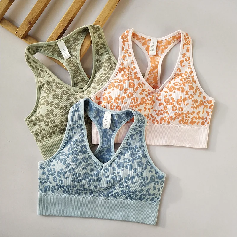 

Женский спортивный жилет с леопардовым принтом и v-образным вырезом, большой размер, быстросохнущий топ для йоги, профессиональный фитнес-бюстгальтер, дизайн для бега