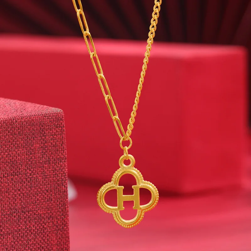 

Luxury 24K 9999 Pure Gold real gold Women's hollow plum blossom fashion pendant necklace