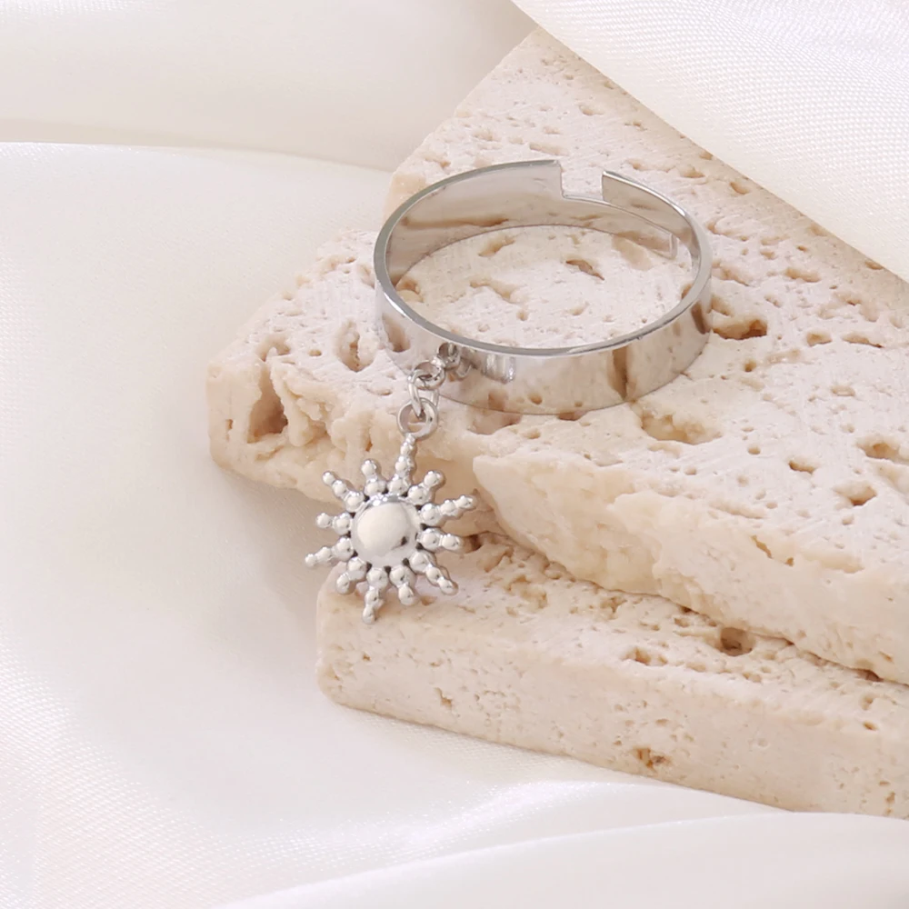 316L Stainless Steel Sun Pendant Open Rings For Women Fashion Gold Color Sun Adjustable Ring Jewelry Gift