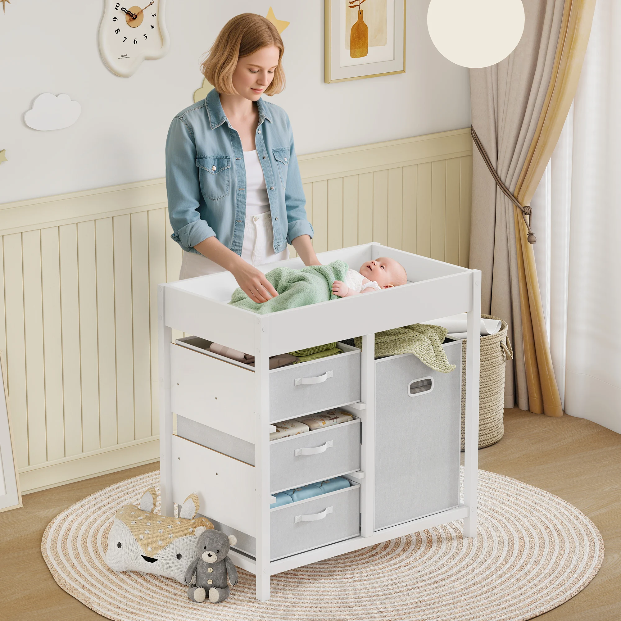 AIYAPLAY Baby Changing Table with Storage Drawers