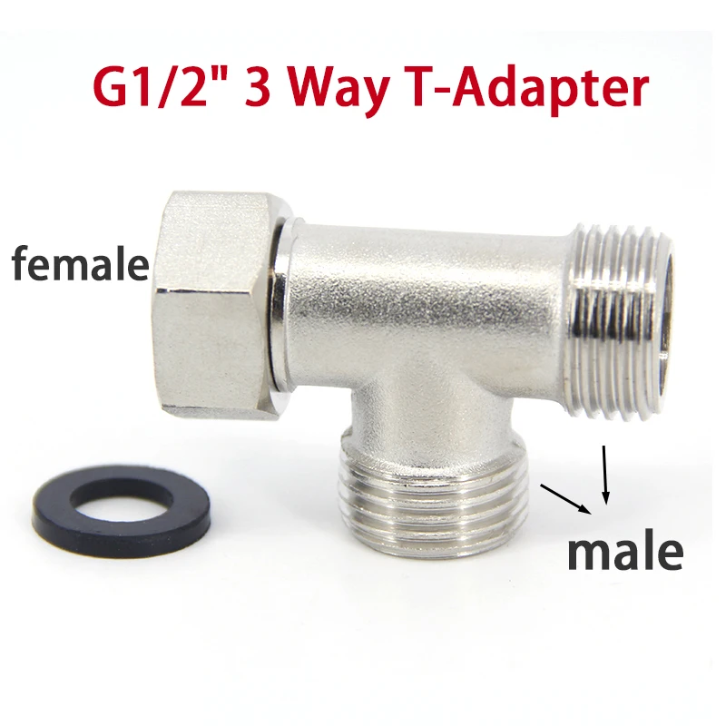 

G1/2" 3 Way T Adapter stainless steel Diverter Valve Bathroom Shower head Faucet Water Splitter Toilet Spray Nozzle Converter v