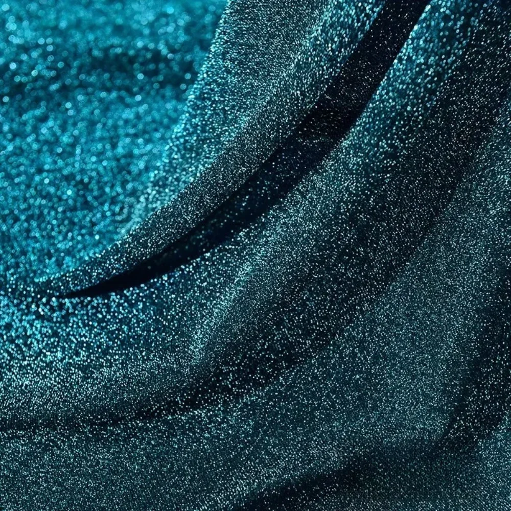 Shiny Fabric High Elasticity Smooth Wrinkle Resistant Peacock Blue Dress Apparel Sewing Fabric Cloth Meters Diy Material - view 5