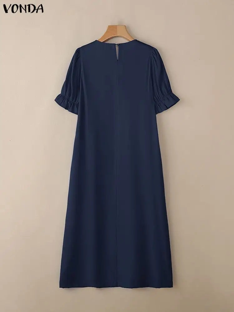 Vonda Mode Vrouwen Jurken 2023 Zomer Korte Mouw Casual Solid Maxi Zonnejurk Losse Party Lange Vestidos Gewaad Plus Size 5XL