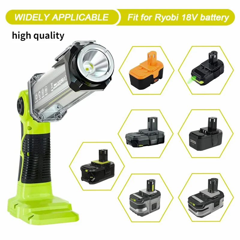 Cordless LED Work Light for Ryobi 18V ONE+ Li-ion NiCd NiMh Batteries Handheld Flashlight Floodlights Emergency Lighting