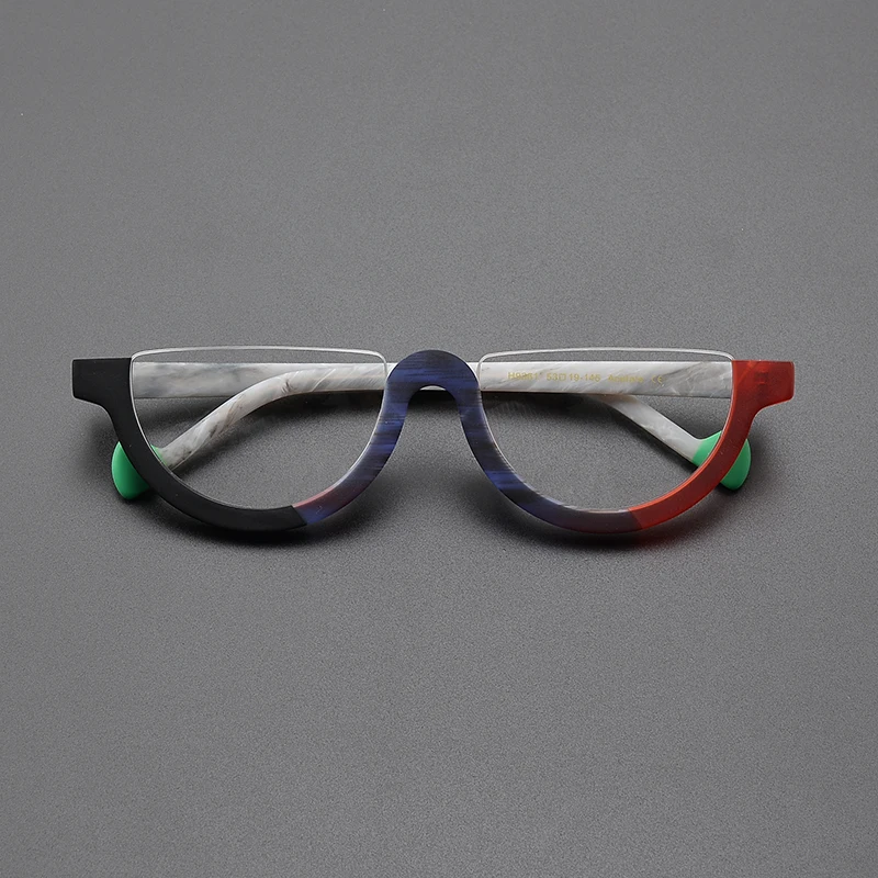 Frosted textured semi-round glasses frame men\'s and women\'s fashion acetate optical frames Luxury brand prescription glasses