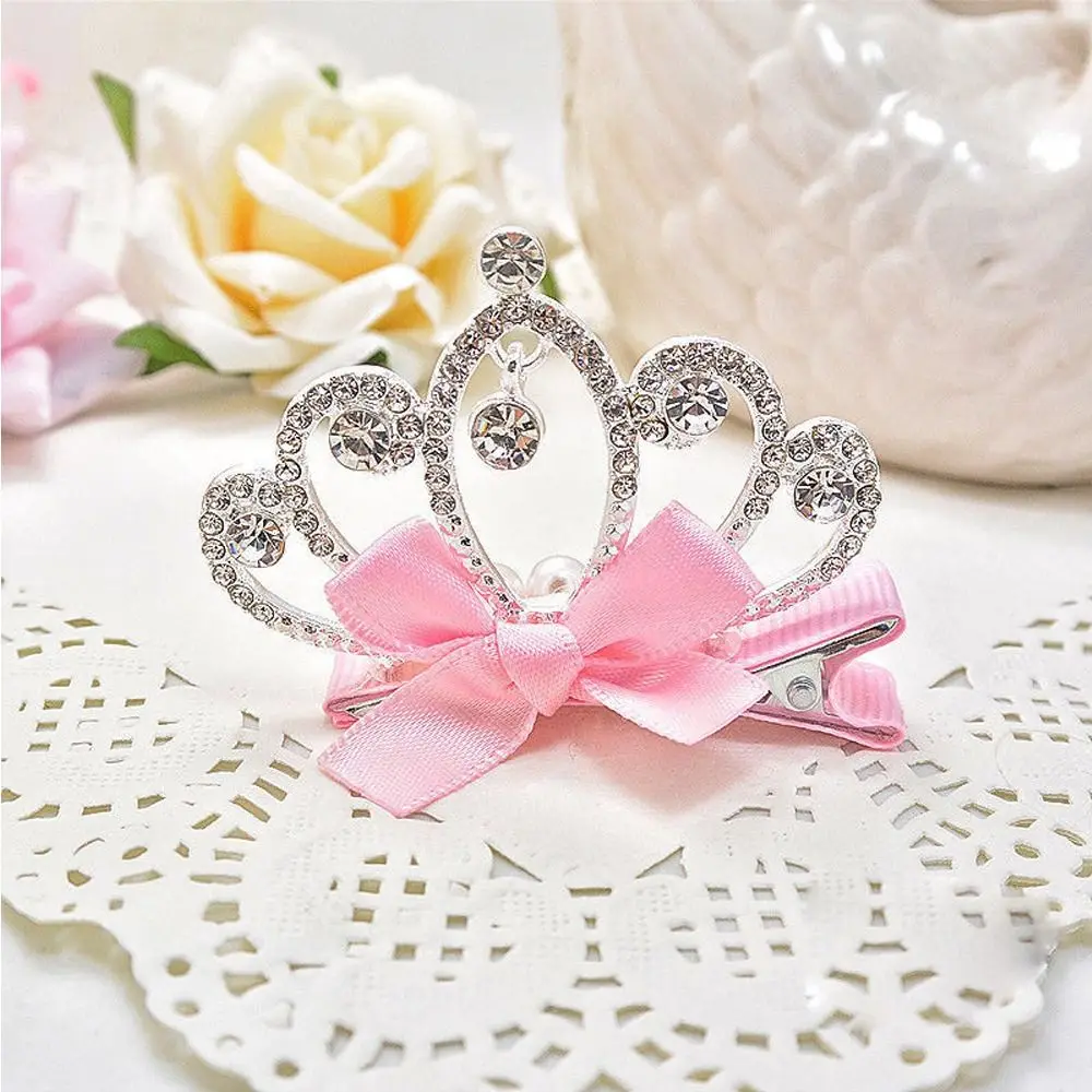 Cute Girl Bow Crown Hairpin Children's Headwear Baby Girl Princess Hair Clip Lovely Rhinestone Hair Accessories