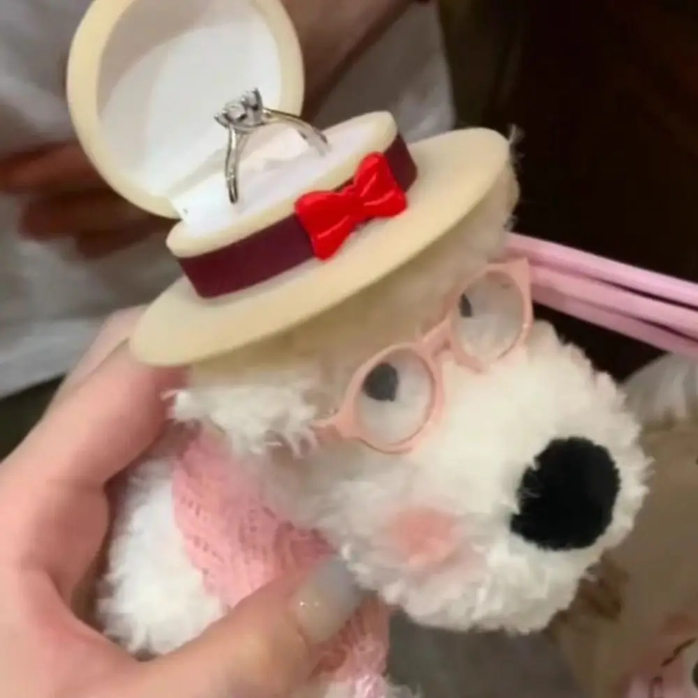 

Lovely Display Puppy Doll Ring Box Stuffed Cartoon Engagement Ring Box Cute Couple Rings Holder Jewelry Organizer