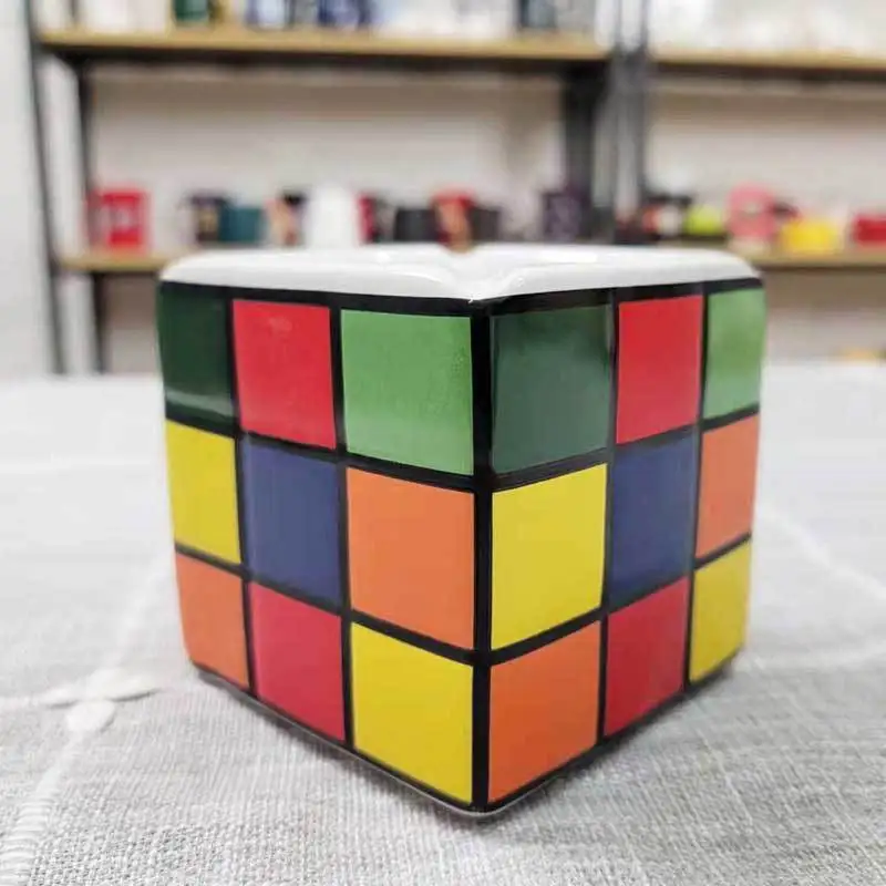 European Rubik's cube Art Ashtray Color Checkered Ceramic Ashtray Interior Decoration Crafts Birthday Gift Home Decor Accessorie