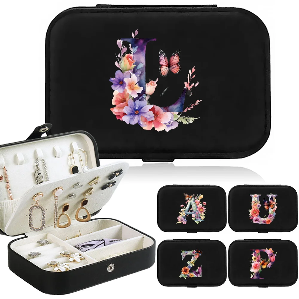 New Butterfly Letter Printing Pattern Portable Storage Necklace Earrings Earrings Rings Jewelry Small Tools Storage Jewelry Box