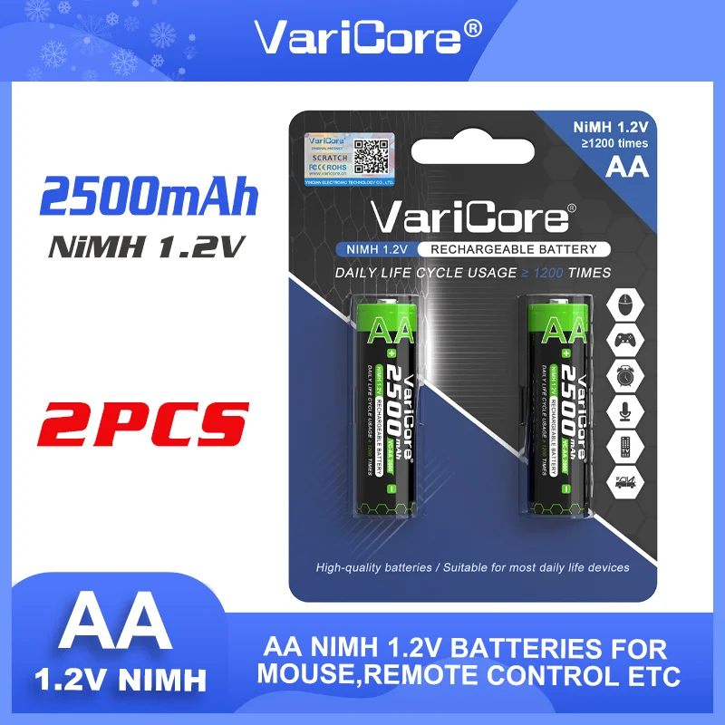 VariCore VC-AA 2500 цветная коробка 2 шт. NiMH 1,2 В 2500 мАч NiMH аккумуляторная батарея большой емкости для игрушечной мыши с дистанционным управлением