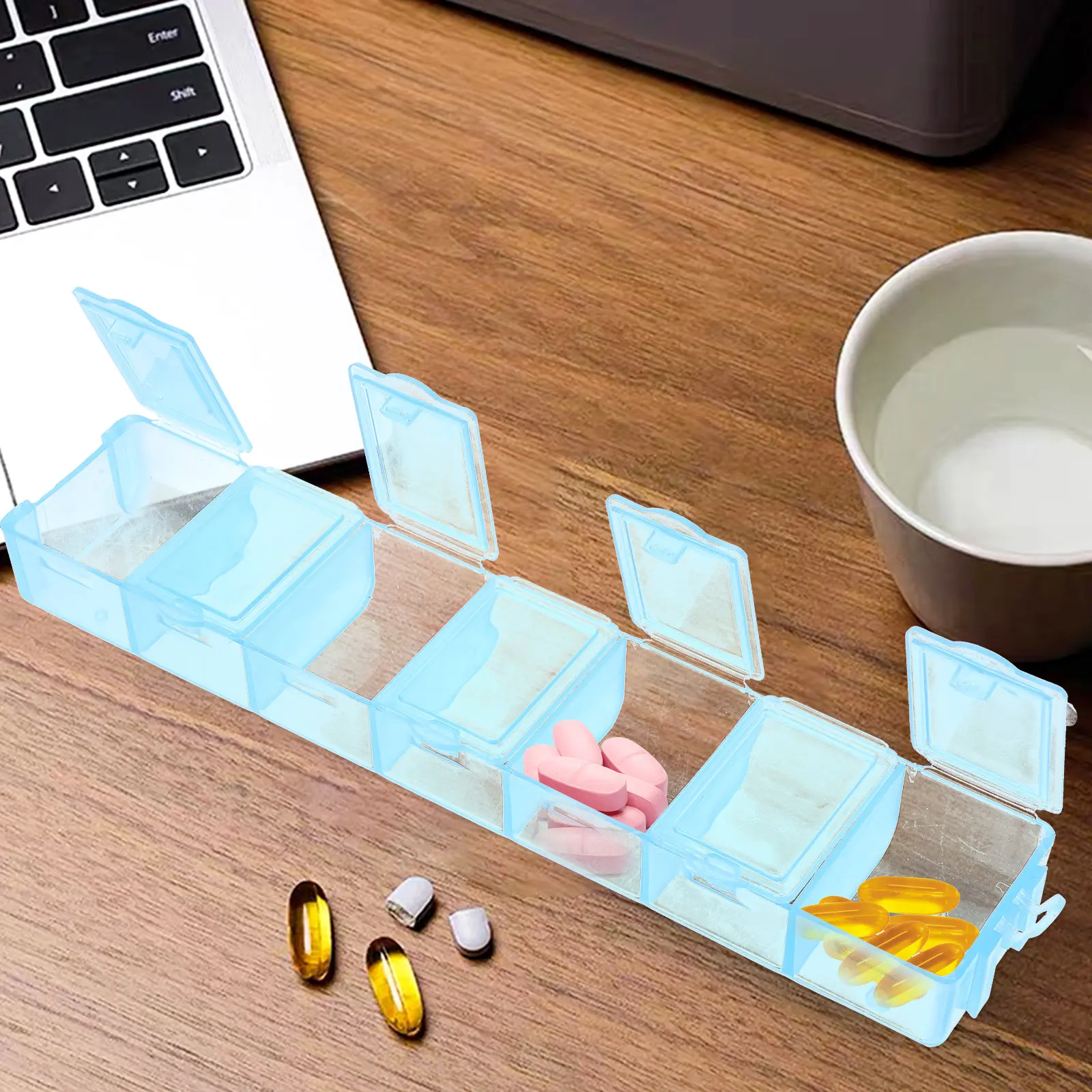 1Pcs Multi-Slot Pill Box Weekly Medicine Organizer 4-Section Plastic Storage Container Lightweight Sturdy Odorless