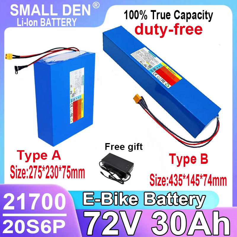 

New 72V 30Ah 21700 20S6P lithium battery pack with built-in BMS 0-3500W motor high-power rechargeable battery +Free 5A charger