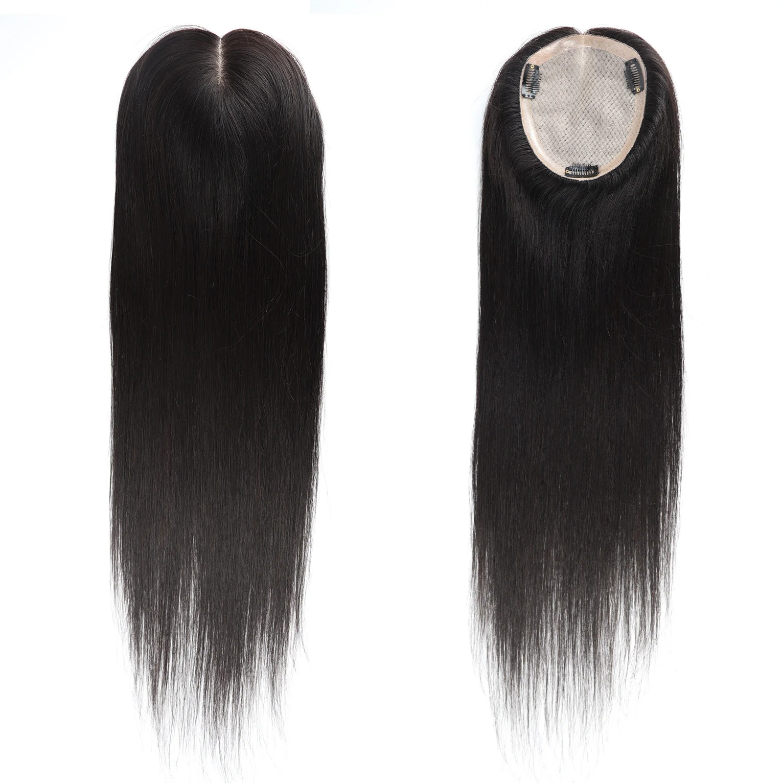 24 ''شعر بشري طويل توبر قاعدة الحرير 15x17 سنتيمتر تنفس ريمي الشعر البشري اليد تعادل الحرير العلوي قطعة شعر مع مقاطع في بولي PU حول #4