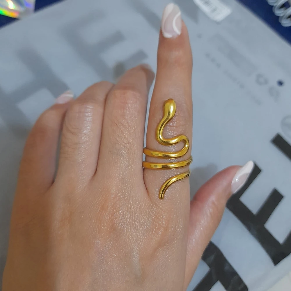 Vintage Stainless Steel Snake Ring for Women Men Gold Color Open Geometric Ring Hip Hop Party Jewelry Gift