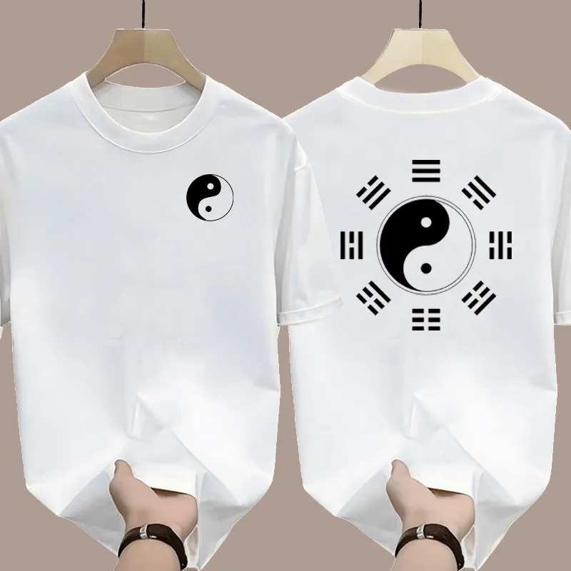 Unisex 100% Cotton T-Shirt Short Sleeve Chinese Style Taoist Culture Wu Wei Nature Harmony Print for Men Women Adults