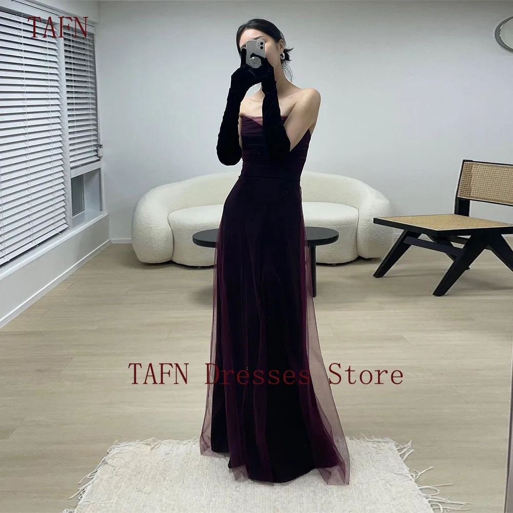 

TAFN Simple Elegant Evening Party Dresses Strapless Floor-Length Prom Gown Sleeveless Elegant вечернее платье