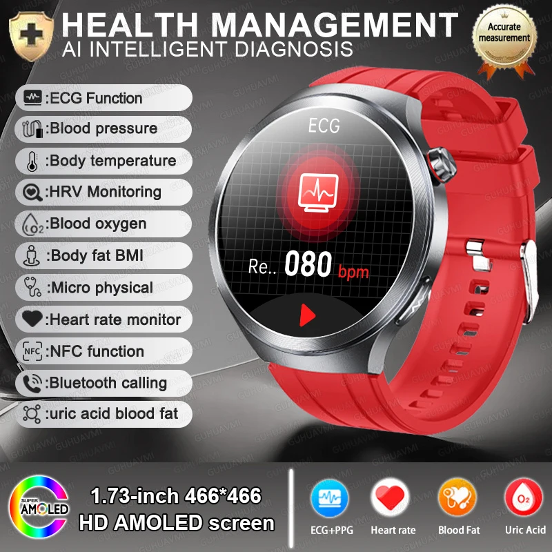GUHUAVMI Neu Für Gesundheit EKG + PPG Smart Uhr Lipiden Harnsäure Blutdruck Gesundheit uhr Männer NFC 100 + Sport HD Bluetooth anruf Uhr Frauen 6