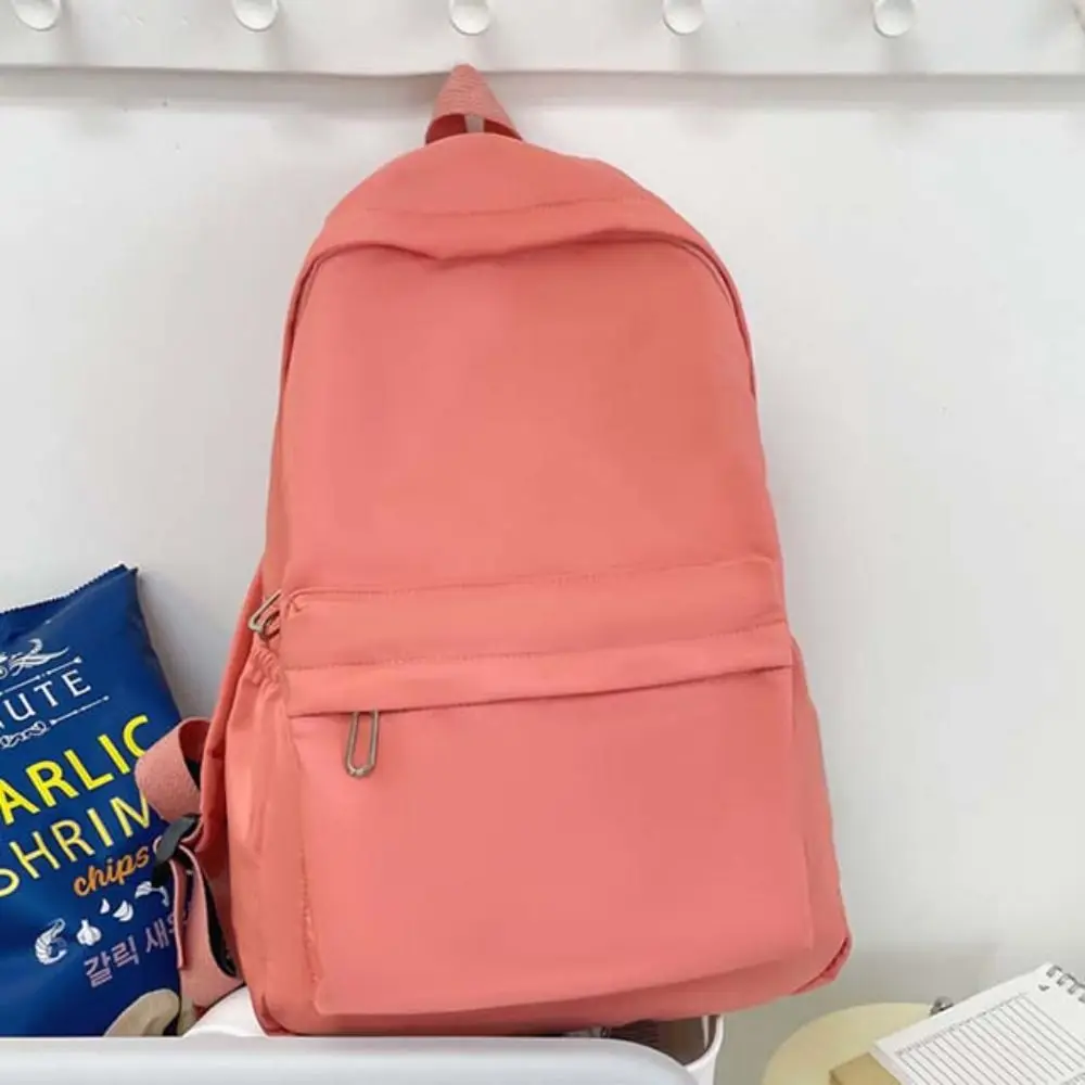 Solid Color Preppy Style Backpack Nylon Large Capacity Students School Bag Korean Style Storage Bag Teenagers Shoulder Bag