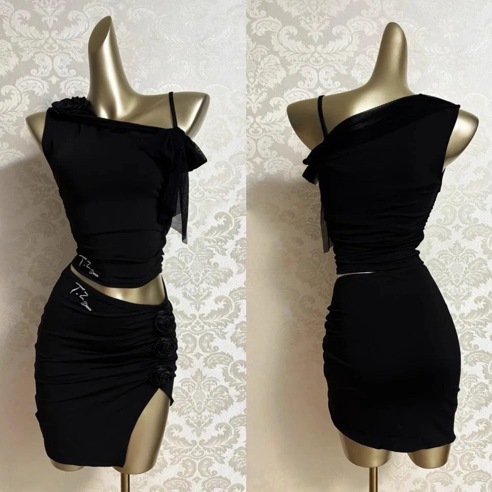 New Latin Dance Dress For Women Sloping Shoulder Top Skirt Practice Clothes Chacha Samba Latin Dance Competition Dress DQL11463