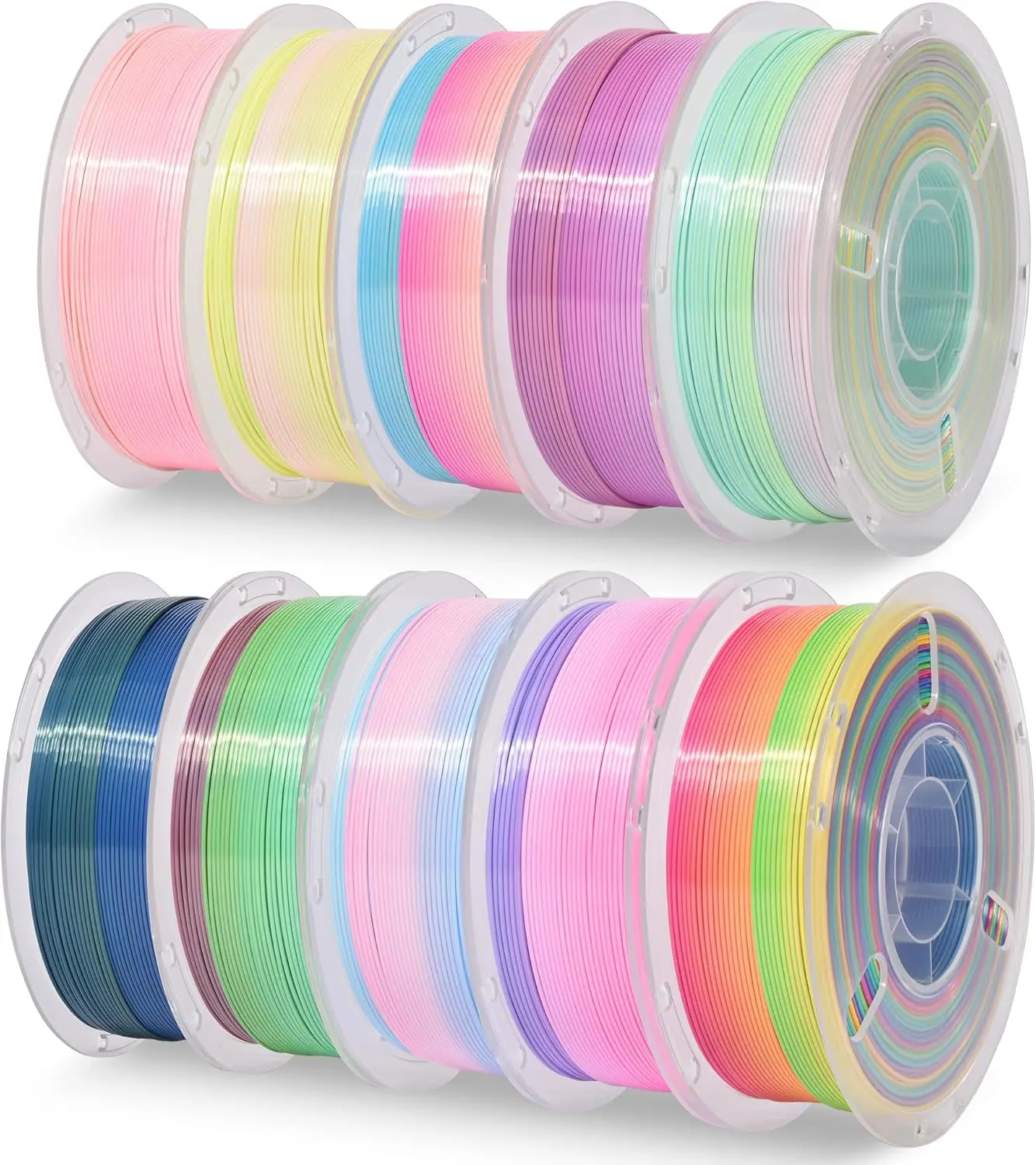 

Набор филаментов Rainbow Silk PLA для 3D-принтеров, 10 цветов, общим весом 10 кг, 1,75 мм, многоцветный градиент для FDM-принтеров