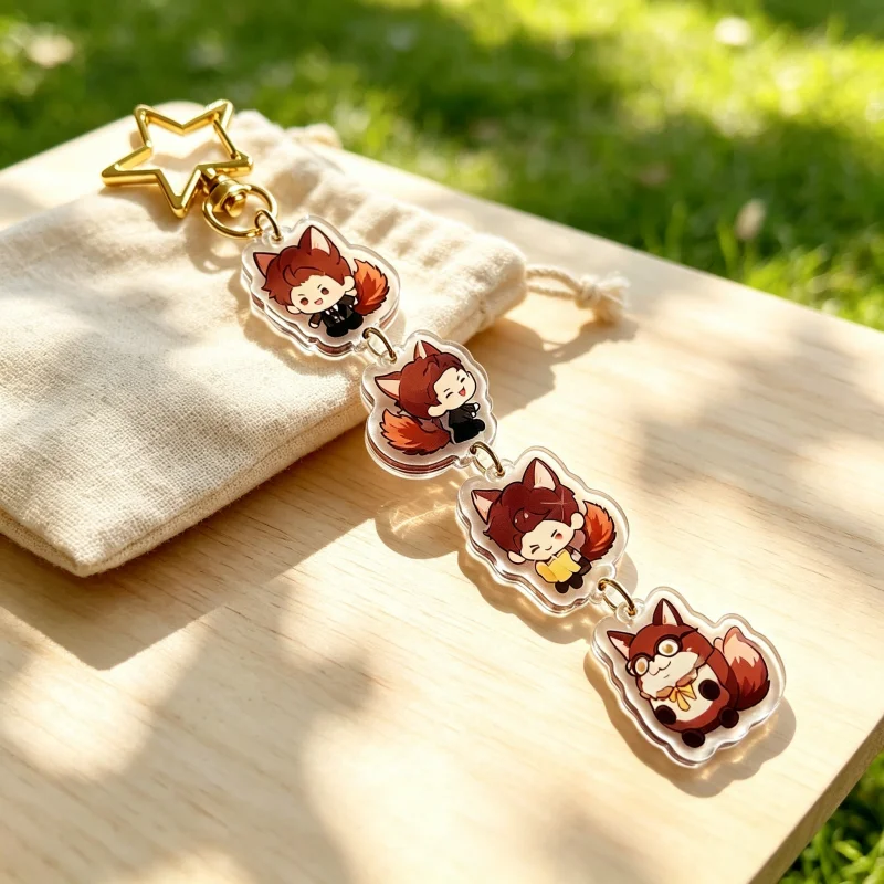 Love and Deepspace Valko Chibi Acrylic Keychain – Cute Wolf Boy Pendant with Star Charm, Anime Game Merch Gift for Fans