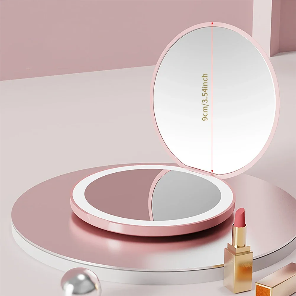 Mini LED Light Cosmetic 2 Side Folding Makeup Mirror Pocket Women Luminous Effect Reapplied Makeup Tools