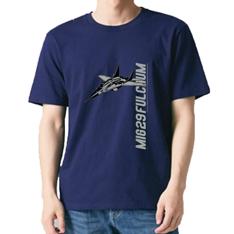 Camiseta de manga corta para hombre, camisa informal de algodón con cuello redondo, 100%, MiG 29