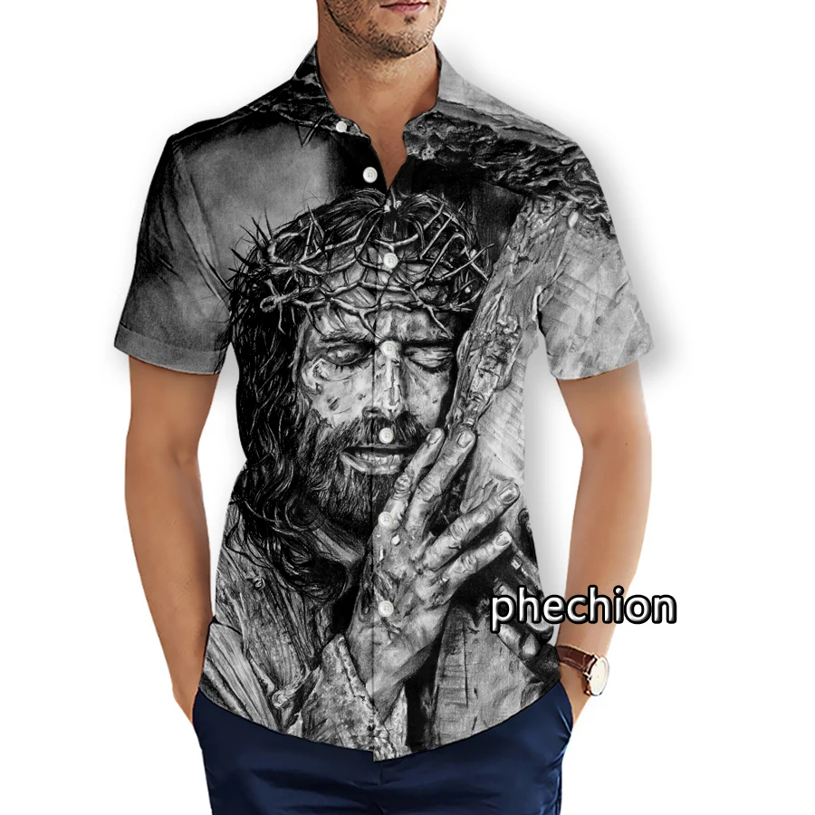 Hawaiian Mens Short Sleeve Beach Shirts Casual God Religion Jesus 3D Printed Shirts Plus Size S-5XL Fashion Men Tops U23