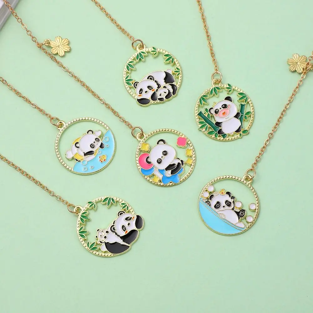 Cute Zinc Alloy Cartoon Panda Bookmark Cartoon Bamboo Leaf Metal Panda Bookmark Durable Panda Panda Book Clip Reading Tool