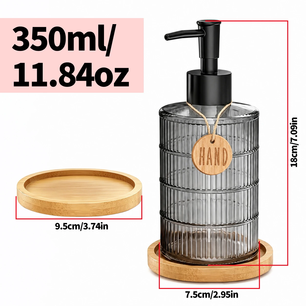Glass Soap Dispenser Set with Tray, Refillable Hand Soap & Dish Soap Dispenser for Kitchen Sink for Farmhouse Kitchen Decor Gift - view 3