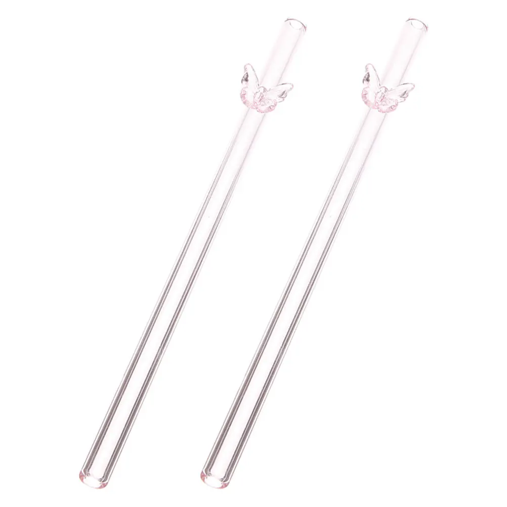 

2Pcs Glass Straws Reusable Clear Long Drinking Straws Charms for Milk Coffee Cocktails Party Beverages