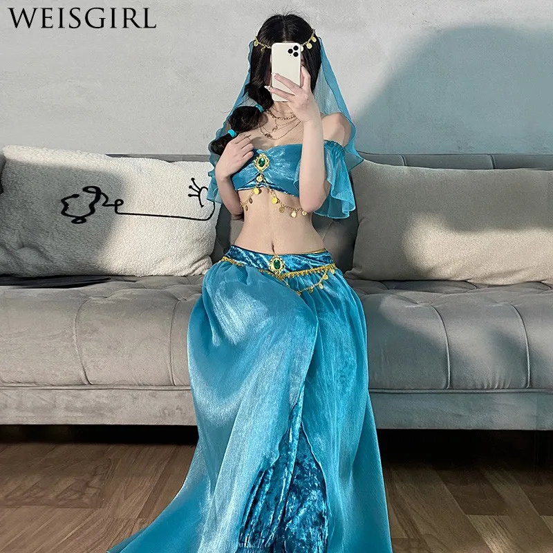Exotic Belly Dance Costume Sexy Jasmine Princess Performance Outfit DJ Broadcast Dancewear for Women 18-25 Years Old