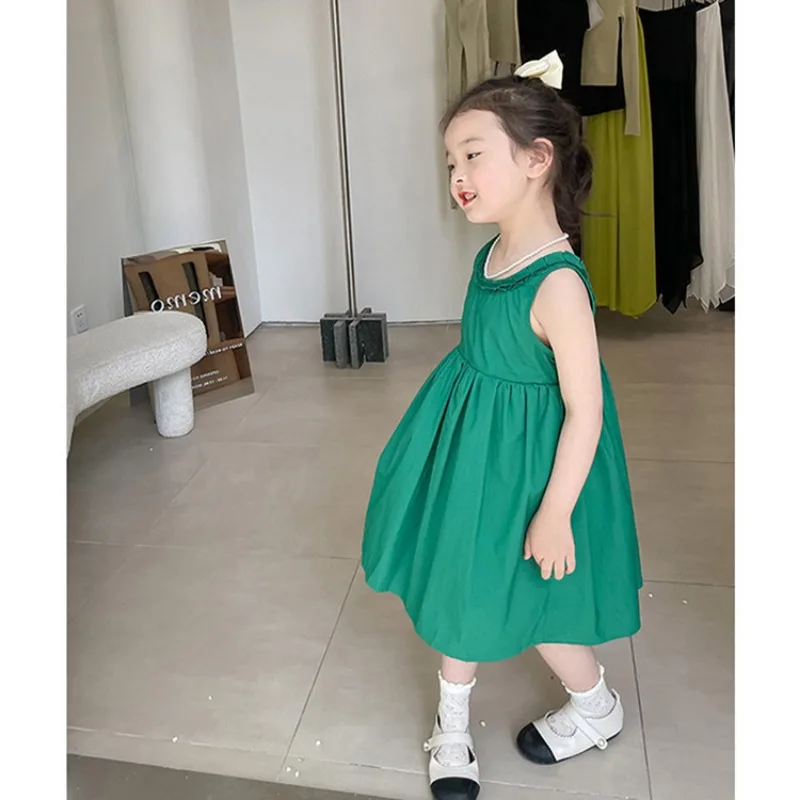 Kids Clothes Green Dress Girls Sweet Princess Green Sleeveless Beautiful Dress Children\'s Dress