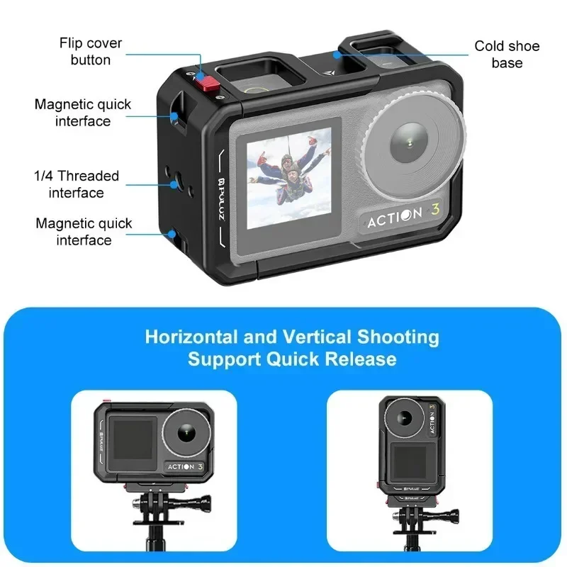 All-inclusive Aluminum Alloy Cage For DJI Osmo Action 5 Pro/4/3 Expansion Adapter Protective Housing Frame with Lens Cover