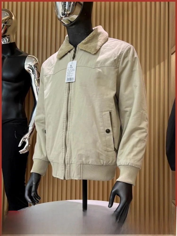 

Двусторонний дизайн одежды, теплая мужская рабочая одежда на подкладке в стиле ретро с воротником, повседневная куртка, модная осенне-зимняя хлопковая тонкая куртка...