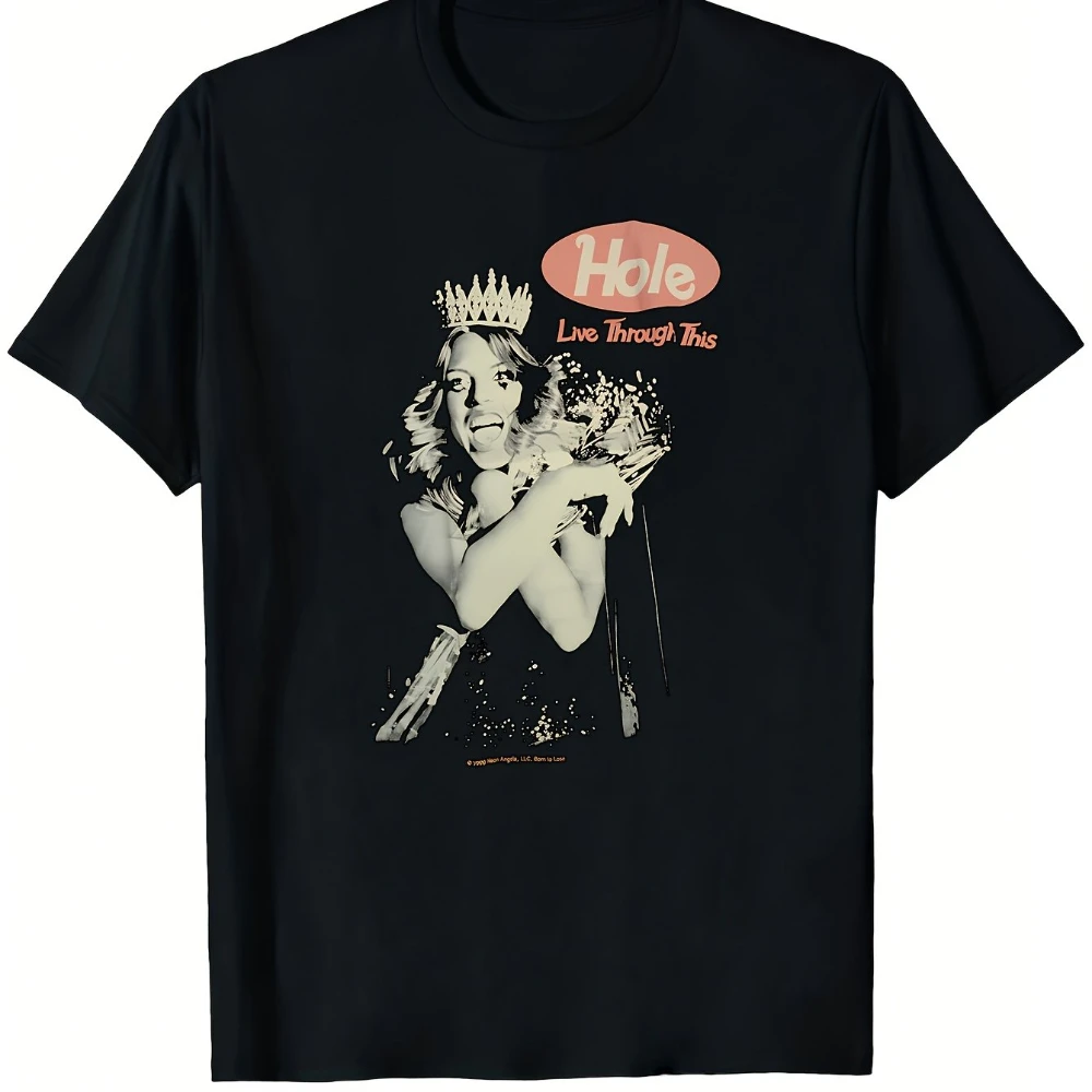 Hole Retro Grunge T-Shirt Courtney Love Graphic Logo Distressed Album Cover Print with Lyrics Collectible Vintage Tee
