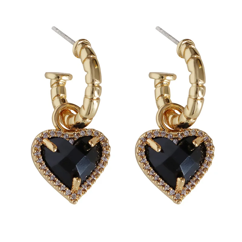 

S925 silver needle French retro black gold earrings niche high-end new fashion