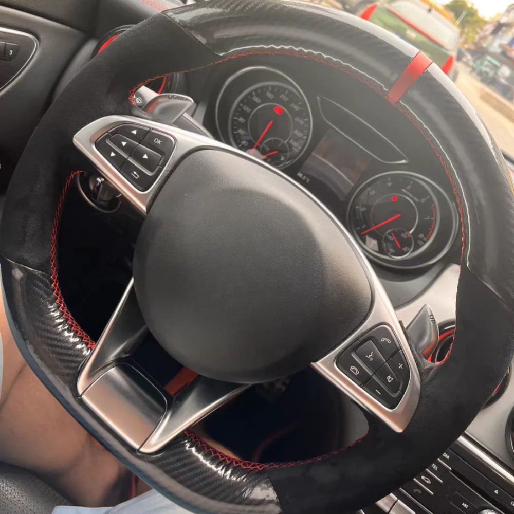 DIY Car Steering Wheel Cover Carbon Fiber Leather For Mercedes Benz S-Class S500 2016 A-Class AMG A45 2016-2019 Car Accessories