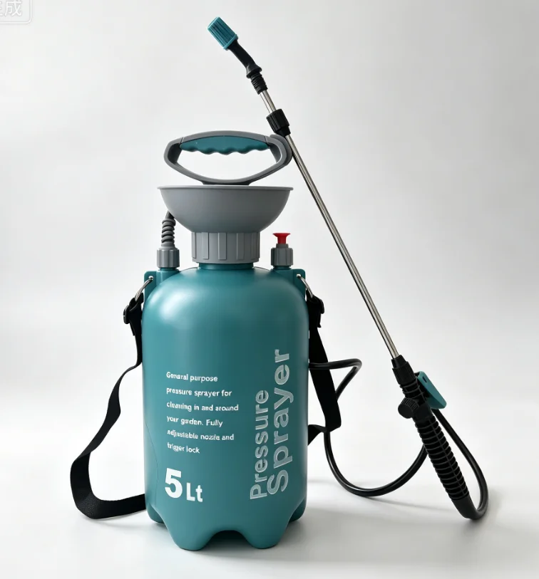 1.32 Gallon Hand Operated Garden Pressure Sprayer, Portable Water Sprayer with Adjustable Nozzle, Long Wand and Shoulder Strap f