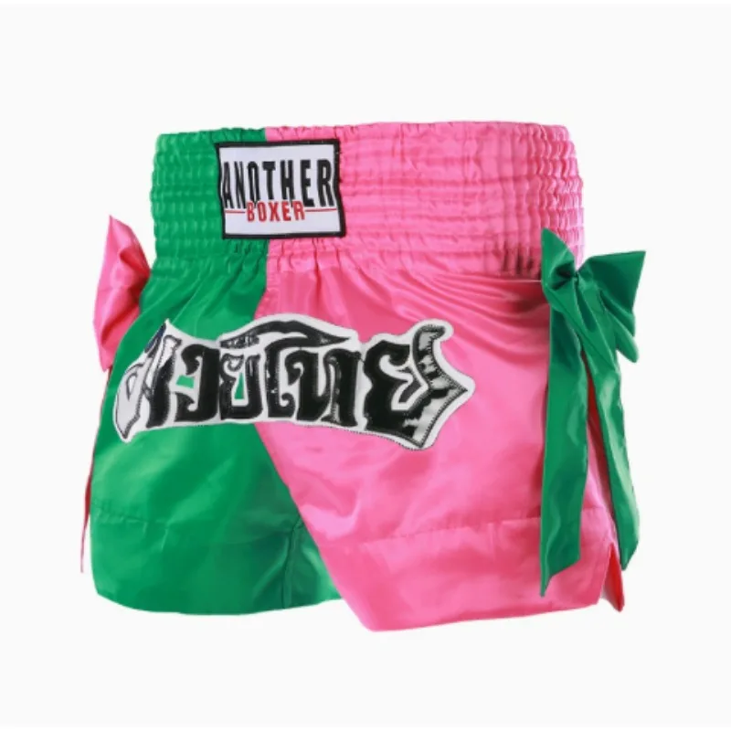 Muay Thai Shorts Pink Bow Gradient Thai Boxing Shorts Women Men Children Kickboxing Fight Pants Gym Wrestling MMA Shorts Bowknot
