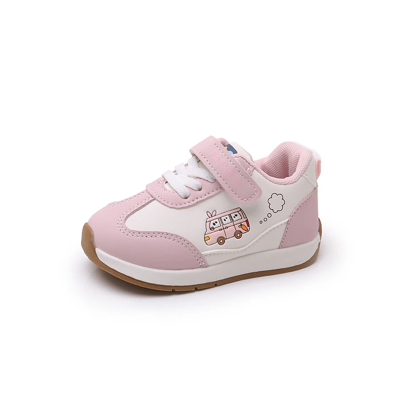 Toddler Cartoon Bus Sneakers, Boys Girls Lightweight Casual Walking Shoes, Adjustable Strap Infant First Walkers Shoes