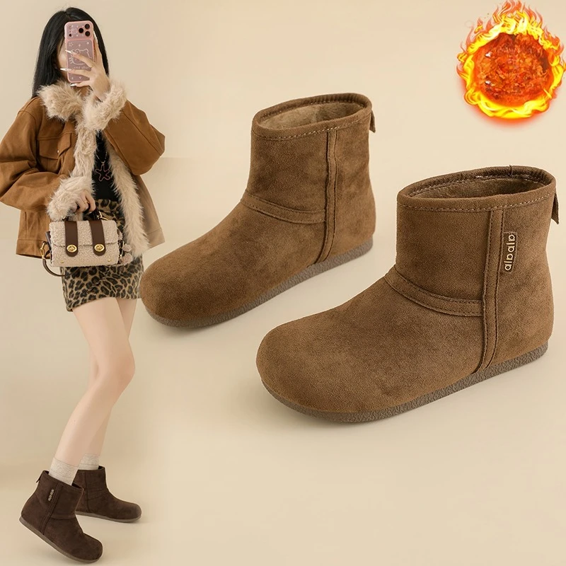 Women's 2026 Winter New Snow Boots, Fur Integrated Fleece Thickened Warm Bread Style Cotton Shoes