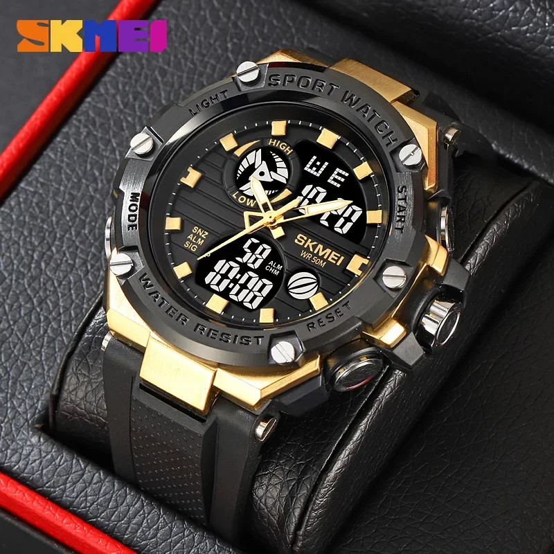 SKMEI-reloj deportivo para hombre, pulsera electrónica militar con brillo nocturno, resistente al agua, doble pantalla, 2119