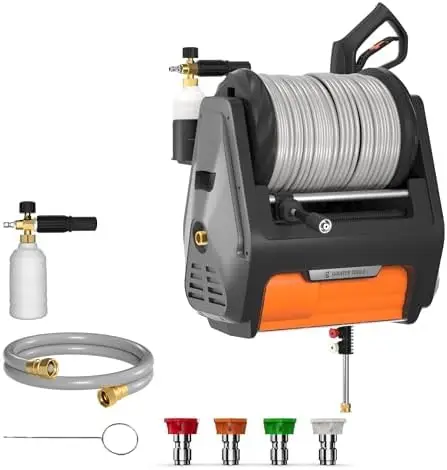 Grandfalls Retractable Pressure Washer Pro, Wall Mount Pressure Washer, Electric Power Washer, Automatic Rewind, Max