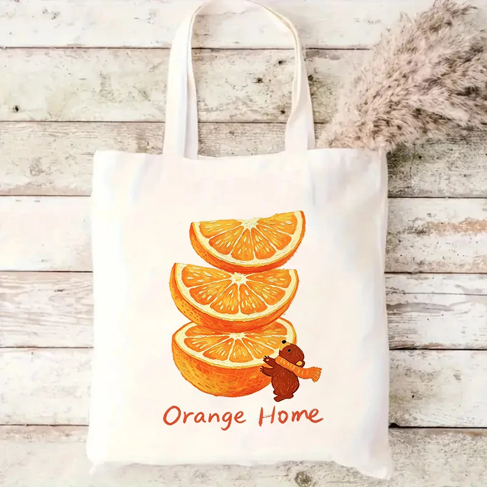 Grape Home Bear Canvas Tote Bag Cute Fruit Shoulder Bag