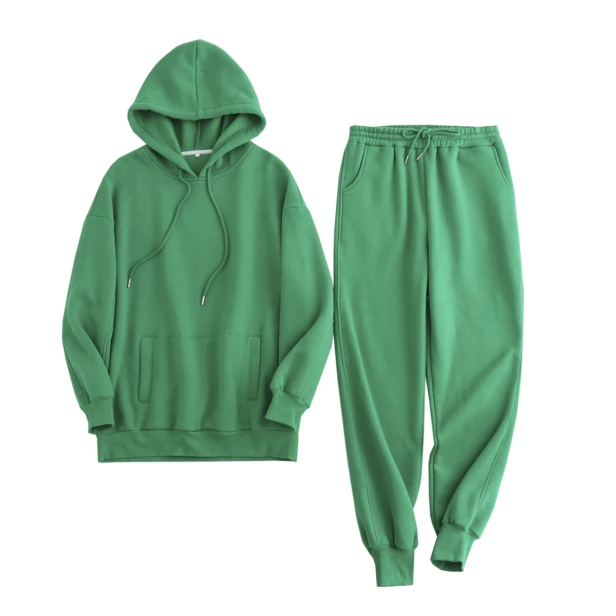 Tangada 2022 Autumn Winter Women Warm Green tracksuit thick fleece cotton suit 2 pieces sets hoodies sweatshirt pants suits 6L17